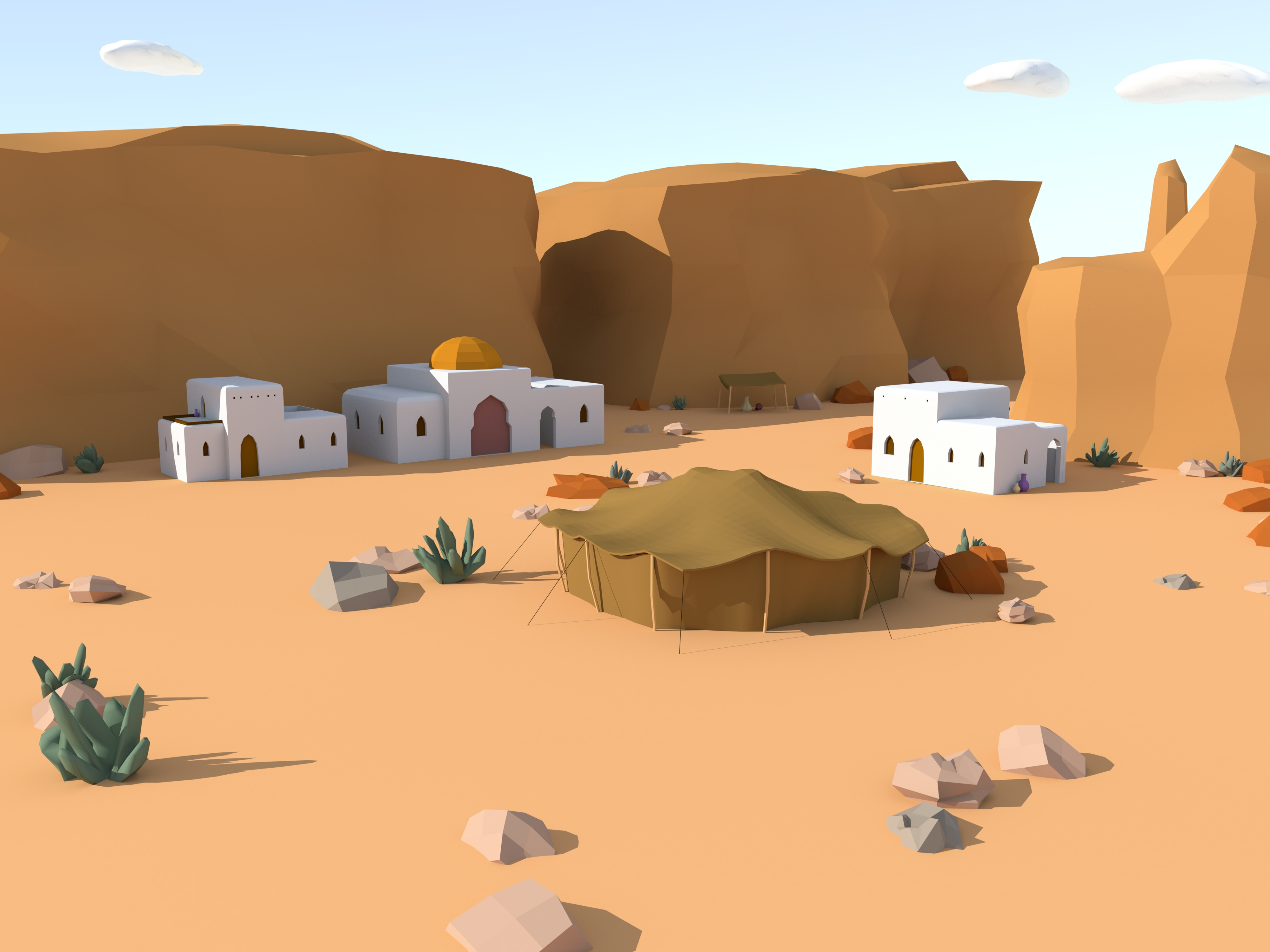Arabian Settlement - Autodesk Maya | Building a desert settlement.
