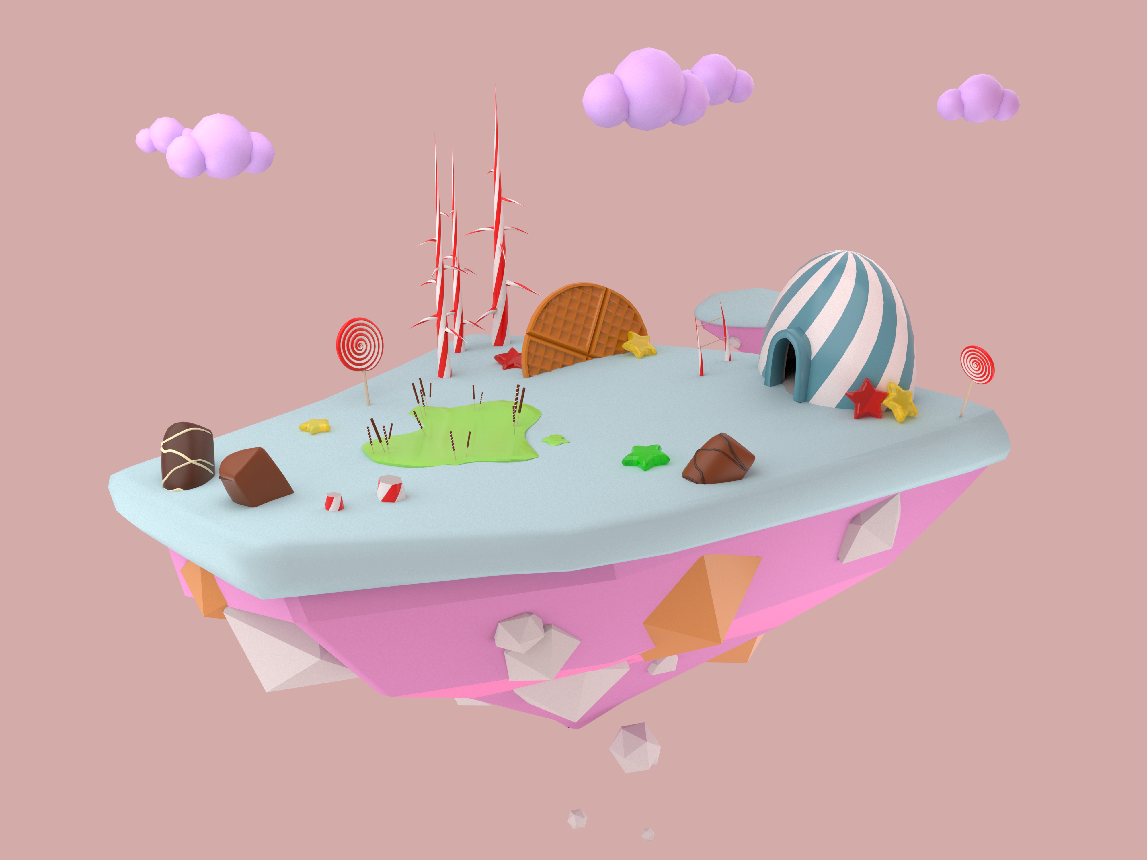 Candy Island - Autodesk Maya | Building a floating world.